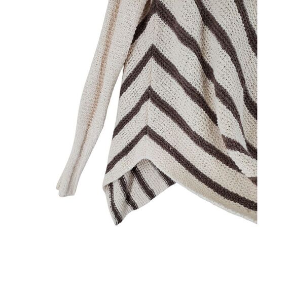 Free People Knit Cardigan Sweater sz S Beige Brown Striped Oversize V-Neck - Picture 7 of 13